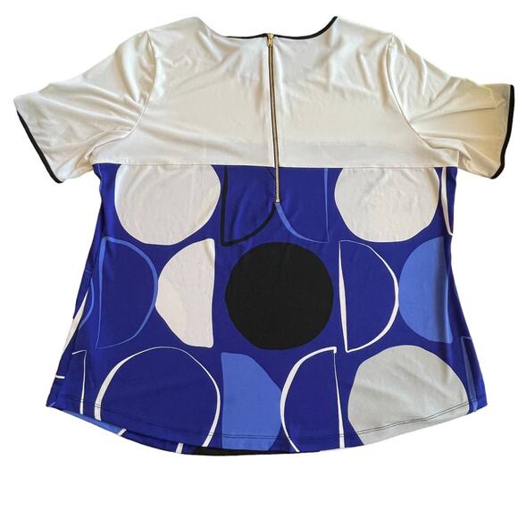 Worthington Woman 1X Plus Size Blouse Abstract Art ColorBlock Shirt White Blue - Picture 2 of 10